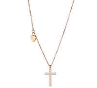 JewelryWe Schmuck Halskette Damen Kreuz Herz Anhänger Elegant Edelstahl Zirkonia Kette mit Gravur Frau Rosegold