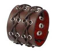 JewelryWe Schmuck Herren Breit Lederarmband Geflochten Leder Armband Armreif Manschette Armband Druckknopf Verstellbar Punk Biker Rock Schwarz/Braun