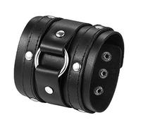 JewelryWe Schmuck Herren Breit Lederarmband Gotik Ring Kreis Nieten geflochten Leder Armreif Manschette Druckknopf Punk Rock Biker Armband verstellbar Schwarz