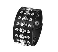 JewelryWe Schmuck Herren Breit Lederarmband Gotik Ring Kreis Nieten geflochten Leder Armreif Manschette Druckknopf Punk Rock Biker Armband verstellbar Schwarz/Rot