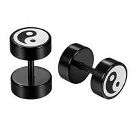 JewelryWe Schmuck Herren Ohrringe, Edelstahl Yin Yang Fakeplugs Fake Plug Tunnel Ohrstecker Ohr Piercing, Schwarz Weiß