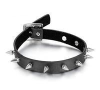 JewelryWe Schmuck Leder Choker Halskette, Spike Nieten Spitzen Halsband Kragen Kette für Herren und Damen, Schwarz