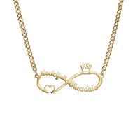 JewelryWe Schmuck Namenskette Damen Edelstahl Personalisierte Halskette Infinity Unendlichkeit Zeichen Kette mit 2 Namen Herz Krone, Geschenk für Frauen Mädchen Freundin Mutter Schwester (Gold)
