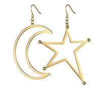 JewelryWe Schmuck Ohrringe Damen mit Stern Mond Anhänger Edelstahl Ohrstecker Baumeln Ohrpiercing für Mädchen Geschenk Gold