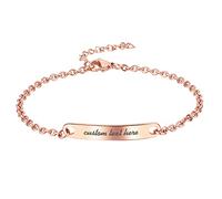 JewelryWe Schmuck Personalisiert Armband Damen Glänzend Poliert Edelstahl Armkette Verstellbarer Armreif Kettenarmband mit Gravur Rosegold