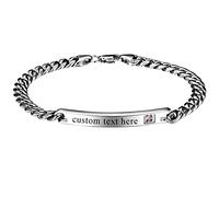 JewelryWe Schmuck Personalisierte Damen Armband mit Gravur Edelstahl Glänzend Poliert ID Tag Panzerkette Armkette Partnerarmband Freundschaftsarmband Geschenk für Frauen Mädchen Silber