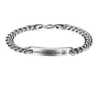 JewelryWe Schmuck Personalisierte Herren Armband mit Gravur Edelstahl Glänzend Poliert ID Tag Panzerkette Armkette Partnerarmband Freundschaftsarmband Geschenk für Männer Junge Silber