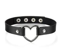 JewelryWe Schmuck Punk Herz Choker Halsband Gothic Leder Halsreif Erstellbare Kragen Halskette Collier Kette schwarz Damen