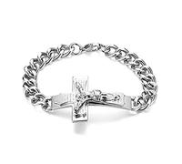 JewelryWe Schmuck Retro Herren Armband Edelstahl Kreuz Rood Jesus Kruzifix Bibel Gebet Englisch Panzerarmband Panzerkette Armkette Silber Ostern Geschenk