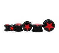JewelryWe Schmuck Tunnel Piercing Screw ON Plugs Schraubtunnel Plastik Ohr Plug mit Rot Sternen Schwarz EIN Paar