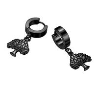 JewelryWe Schmuck Unisex Creolen, Edelstahl Baum des Lebens Lebensbaum Ohrringe Ohrstecker Ohrhänger Ohr-Piercing für Herren Damen, Schwarz