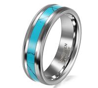 JewelryWe Schmuck Wolframcarbid Damen-Ring Synthetische Türkis Inlay 6mm Bandring Eheringe Verlobungsringe Größe 57