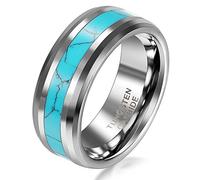 JewelryWe Schmuck Wolframcarbid Herren-Ring Damen-Ring Synthetische Türkis Inlay 6/8mm Breite Bandring Eheringe Verlobungsringe Hochzeit Band Ring Größe 52 bis 78