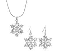 JewelryWe Schneeflocke Ohrringe Halskette 3er Set: Silber Schmuckset mit Zirkonia Schneeflocken Tropfen Ohrring Anhänger mit Kette Weihnachten Schmuck Set Geschenk für Damen