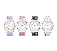 JewelryWe Schwesternuhr mit Pulsskala Silikon Uhren: 4pcs Damen Analog Quarz Armbanduhr Frauen Blumenmuster Silikon Armband Ärzte Krankenschwester Uhr mit Pulsberechnungsskala