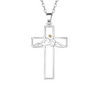 JewelryWe Senfkorn Kreuz Halskette für Damen: Silber Edelstahl Glaubenskette mit Berg Kreuz Anhänger Religiöse Kreuzkette Christlicher Schmuck Geschenk für Frauen Mädchen