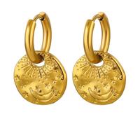 JewelryWe Sonne Mond Ohrringe Damen: Gold Edelstahl Kleine Huggie Creolen mit Halbmond Stern Runde Anhänger Hypoallergene Hängend Ohrringe Statement Ohrringe Schmuck Geschenk für Frauen Mädchen