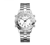 JewelryWe Sprechende Uhren Herren Edelstahl - Einfach Analog Quarz Armbanduhr Männer Uhrzeit Ansage Zeitansage Edelstahl Armband Sprechuhr Uhr mit Wecker Sprachfunktion Silber