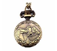 JewelryWe Steampunk Damen Herren Taschenuhr DREI Pferden Design auf Deckel Uhranhänger Quartz Kettenuhr Uhr Halskette