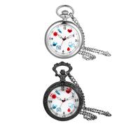 JewelryWe Taschenuhr Damen Krankenschwester Uhr: 2 Stück Analog Quarz Krankenschwesteruhr Schwesternuhr Medizinische Muster Zifferblatt Kettenuhr Uhranhänger mit Halskette Kette für Ärtzte Frau Männer
