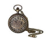 JewelryWe Taschenuhr Herren Eule Uhr: Vintage Bronze Analog Quarz Kettenuhr Cartoon Hohle Eulen Uhr Anhänger mit Halskette Kette Pocket Watch Geschenk für Männer Frauen