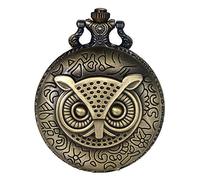 JewelryWe Taschenuhr Retro Eule Quarz Analog Uhr mit Kette Halskette Bronze Geschenk für Herren Damen