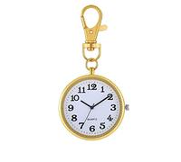 JewelryWe Taschenuhr Uhr mit Karabiner Schlüsselanhänger: Damen Herren Karabineruhr Klassische Einfache Analog Quarz Uhren mit Gold Rundem Gehäuse und großen Arabischen Zahlen Zifferblatt