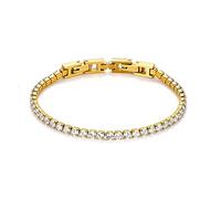 JewelryWe Tennisarmband Damen Armband mit Zirkonia: Gold Edelstahl Tennis Armband Verstellbar Armkette Armreif Fußkettchen mit abnehmbarem Verschluss Elegant Schmuck 2mm Breit 19cm Länge