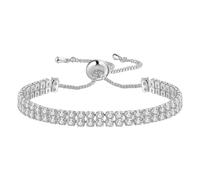JewelryWe Tennisarmband Damen Zirkonia Armband: 5mm Breit Silber Edelstahl Tennis Armband Geschichtet Zweischichtig verstellbar dünne Armkette Kettenarmband Geschenk für Frau Mädchen
