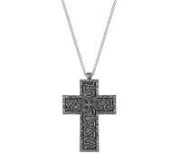 JewelryWe Thanos Kreuz Halskette Herren: Antik Silber Edelstahl Koreanische Squid Game 3D Printed Cross Anhänger Kette mit Dark Box Ten Character Cosplay Schmuck für Fans Männer Frauen