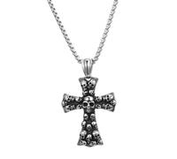 JewelryWe Totenkopf Kreuz Halskette Herren: Großer Gothic Schädel Kreuzanhänger Schwarze Biker Kette 56cm Skull Cross Pendant Heavy-Metal-Stil Männerschmuck für Rocker Biker Gothic-Fans Party