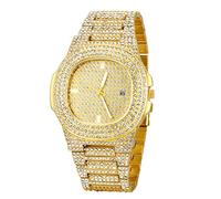 JewelryWe Uhren Damen Herren Analog Quarz Armbanduhr Elegant Quadrat Glitzer Strass Beiläufige Uhr mit Metall-Armband und Uhrenwerkzeug Gold