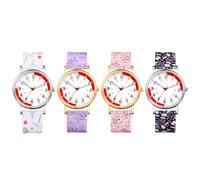 JewelryWe Uhren Damen Silikon Schwesternuhr: 4pcs 30M Wasserdicht Analog Quarz Armbanduhr Frauen Medizinische Muster Gummi Armband Uhr mit Pulsberechnung für Krankenschwester Ärzte Sanitäter