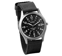 JewelryWe Uhren Herren Nylon Militär: 12/24H Datum Kalender Analog Quarz Armbanduhr Männer Feld Taktische Uhr Militäruhr mit Schwarz Verlängertem Nylon Textil Armband und Leuchtzeiger