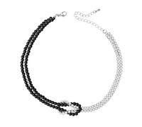 JewelryWe Unendlichkeitszeichen Tennis Halskette Damen: Weiß Zirkonia Schwarz Perlen Geschichtet Choker Kette Infinity Unendlichkeit Zeichen Anhänger Dünn Verstellbar Emo Halskette Gothic Punk