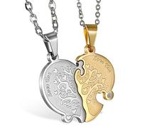 JewelryWe Valentinstag Schmuck 2 Freundschaftsketten mit Gravur, Edelstahl Herz Anhänger Halskette mit Gravur Love You Baum des Lebens, Paar Kette für Damen Herren, Gold Silber
