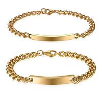 JewelryWe Valentinstag Schmuck 2pcs Herren Damen Paar Armband, Lieben Freundschaftsarmband Geschenke, Personalisiert Glänzend Poliert, Edelstahl, Gold, mit kostenlos Gravur