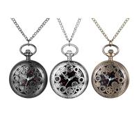 JewelryWe Vatertagsgeschenk Taschenuhr Herren Retro Flugzeug/Eule/Indianer Alter Mann/Kreuz Kettenuhr Analog Quarz Uhr Anhänger mit Halskette Kette Bronze Geschenk für Männer