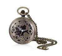 JewelryWe Vatertagsgeschenk Taschenuhr Herren Retro Flugzeug/Eule/Indianer Alter Mann/Kreuz Kettenuhr Analog Quarz Uhr Anhänger mit Halskette Kette Bronze Geschenk für Männer