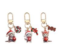 JewelryWe Weihnachten Schlüsselanhänger 3er Set Weihnachts-Schlüsselanhänger: Kleine Emaille Kätzchen Katze Süßigkeiten Lutscher Schlüsselhalter Mini-Schlüsselanhänger Geschenk für Frau Mädchen
