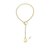 JewelryWe Y Lariat Halskette für Damen: Gold Edelstahl Kubanische Kette Choker Halsband Verstellbare Y-Kette mit Herz Schloss und Schlüssel Gothic Punk Anhänger Halskette Slip Chain