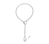 JewelryWe Y Lariat Halskette für Damen: Silber Edelstahl Kubanische Kette Choker Halsband Verstellbare Y-Kette mit Herz Schloss und Schlüssel Gothic Punk Anhänger Halskette Slip Chain