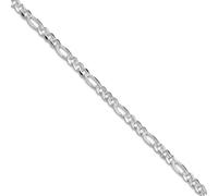 JewelryWeb 925er Sterlingsilber, rhodiniert, 4 mm, flache Figarokette, Halskette, Halskette für Damen und Herren, 41 centimeters, Metall Silber Metall Rhodium Silberfarben, Kein Edelstein