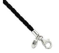 JewelryWeb Armband aus 925er-Sterlingsilber, mit Karabinerverschluss, schwarzes Lederarmband, 3 mm breit, Gliederarmband für Damen, 20 centimeters, Leder Metall Silber, Kein Edelstein