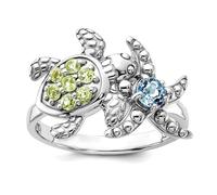 JewelryWeb Damen-Armband aus 925er-Sterlingsilber, Rhodium, Peridot und Lt Schweizer Blautopas, Schildkröte und Muschel, nautischer Seestern, 19 mm breit, 0.60 centimeters, Edelstein Metall Blautopas