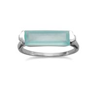 JewelryWeb Damen-Ring aus 925er Sterlingsilber, 5 x 14 mm, grüner Chalcedon, 1,5 mm breit, 6, Edelstein Metall Silber, Grüner Chalzedon