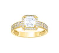 JewelryWeb Verlobungsring für Damen und Herren, 14 Karat Gold, zweifarbiger Zirkonia, Prinzessschliff, Mittelstein, 8,4 x 3 mm breit, Verlobungsring für Damen und Herren