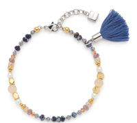 JEWELS BY LEONARDO Armband Babsi, Arm-Schmuck aus silberfarbenem Edelstahl, unterschiedliche Perlen in gedeckten Farben, facettierte Würfel und einer Tassel, 18-21 cm Länge, Schmuck Damen, 024314