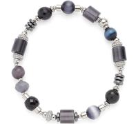 JEWELS BY LEONARDO Armband Casoria, elastischer Arm-Schmuck aus silberfarbenem Edelstahl, geometrische Perlen in schwarz und grautönen, 20 cm Länge, Schmuck Damen, 024304