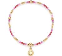Leonardo Jewels Armband Ciao Solea, elastischer Arm-Schmuck aus zylinderförmigen Glasperlen in rosa/pink und goldfarbenen Edelstahl-Kügelchen, 19 cm Länge, personalisierbarer Anhänger, 023915